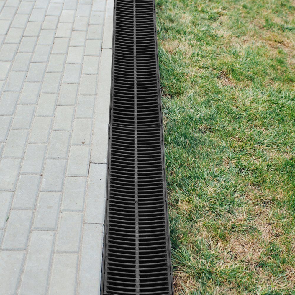 Dachrinnen-Set, 3 Stück, Entwässerungsrinne, HDPE-Kunststoffgitter, Grabenentwässerungssystem 15 x 13 x 100 cm, mit 3 Endkappen, Steckverbindung, für Gartenabfluss, Auffahrt, Pool, Gehweg