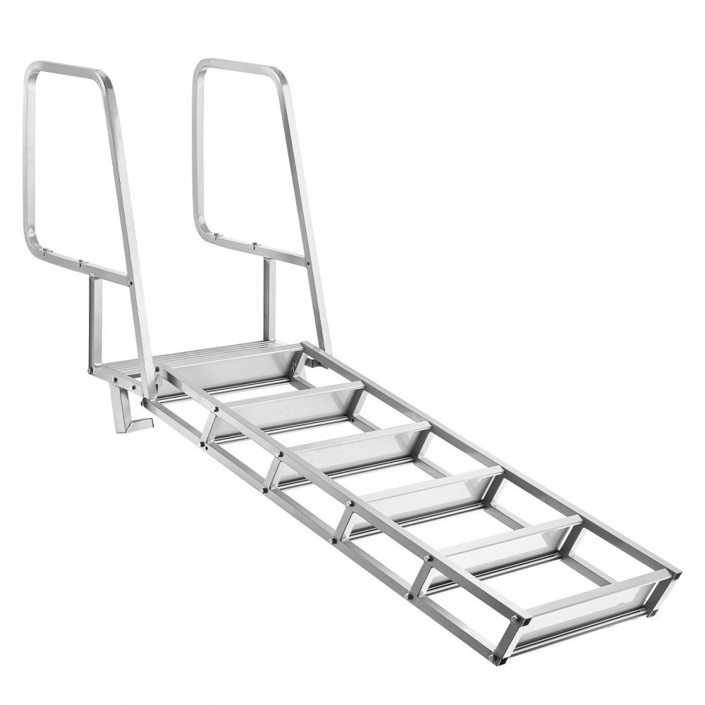 Klappbare Dockleiter, Bootsleiter mit 6 rutschfesten Stufen, breiten Pedalen und Handlauf, 159 kg schwere Poolleiter aus Aluminiumlegierung, Einstiegsleiter für Docks, Pools, Seen, Yachten, Silber