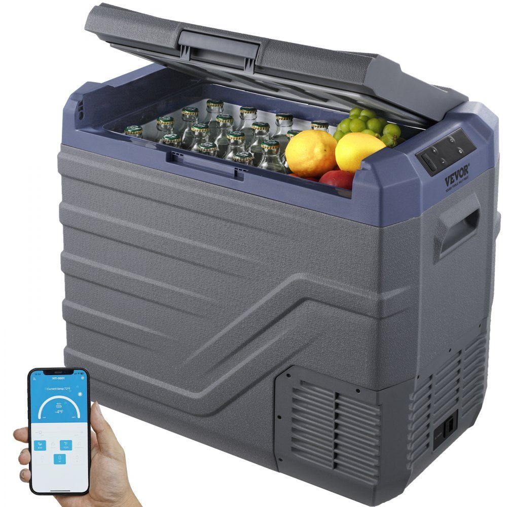 Car Fridge, 12V Car Fridge, 45L Portable Single Zone Freezer with Built-in Lighting, -20°C to 20°C, 12/24V DC and 100-240V AC Compressor Cooler for Outdoor, Camping, RV