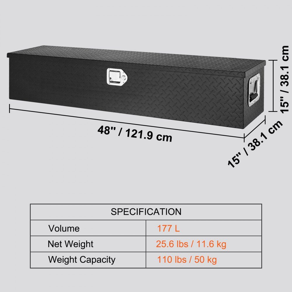 1219 x 381 x 381 mm Werkzeugkasten für LKW-Ladefläche, abschließbar 177 L LKW-Box Werkzeugkasten Aufbewahrung Werkzeugkasten, 50 kg Tragkraft Werkzeugkiste Organizer für Wohnmobil, Auto usw