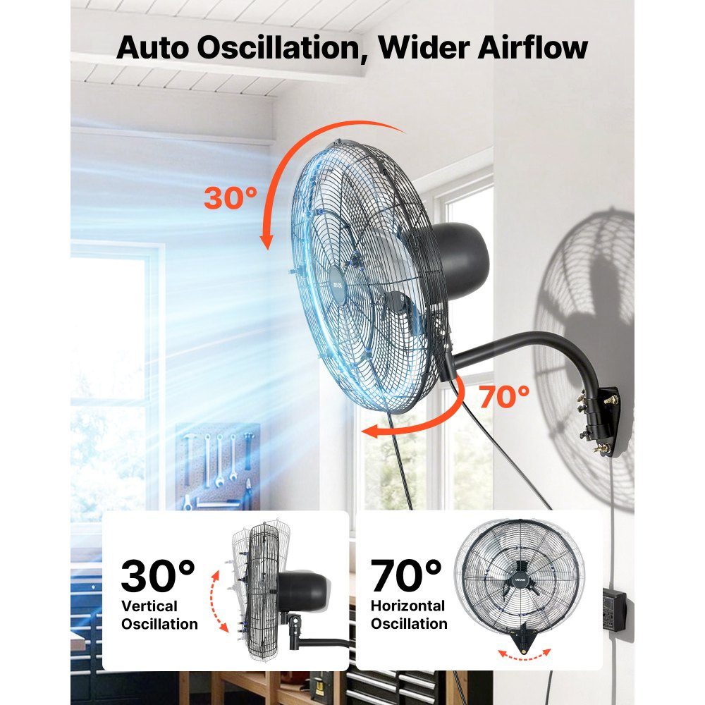 95W Industrial Wall Fan 56cm 7m/s Oscillating Wall Fan with Remote Control Mist and 18-Stunden-Timer Commercial Industrial Fan IP44 Waterproof for Workshop Garage Warehouse Black
