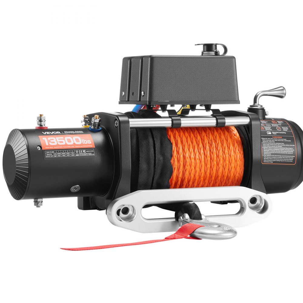 Elektrische Winde, 13.500 lb 12 V DC LKW-Winde mit Φ3/8 Zoll x 80 Fuß synthetischem Seil, Aluminiumseilführung, drahtloser und kabelgebundener Fernbedienung, IP55 wasserdicht zum Ziehen von SUVs, Jeeps, Anhängern und Booten