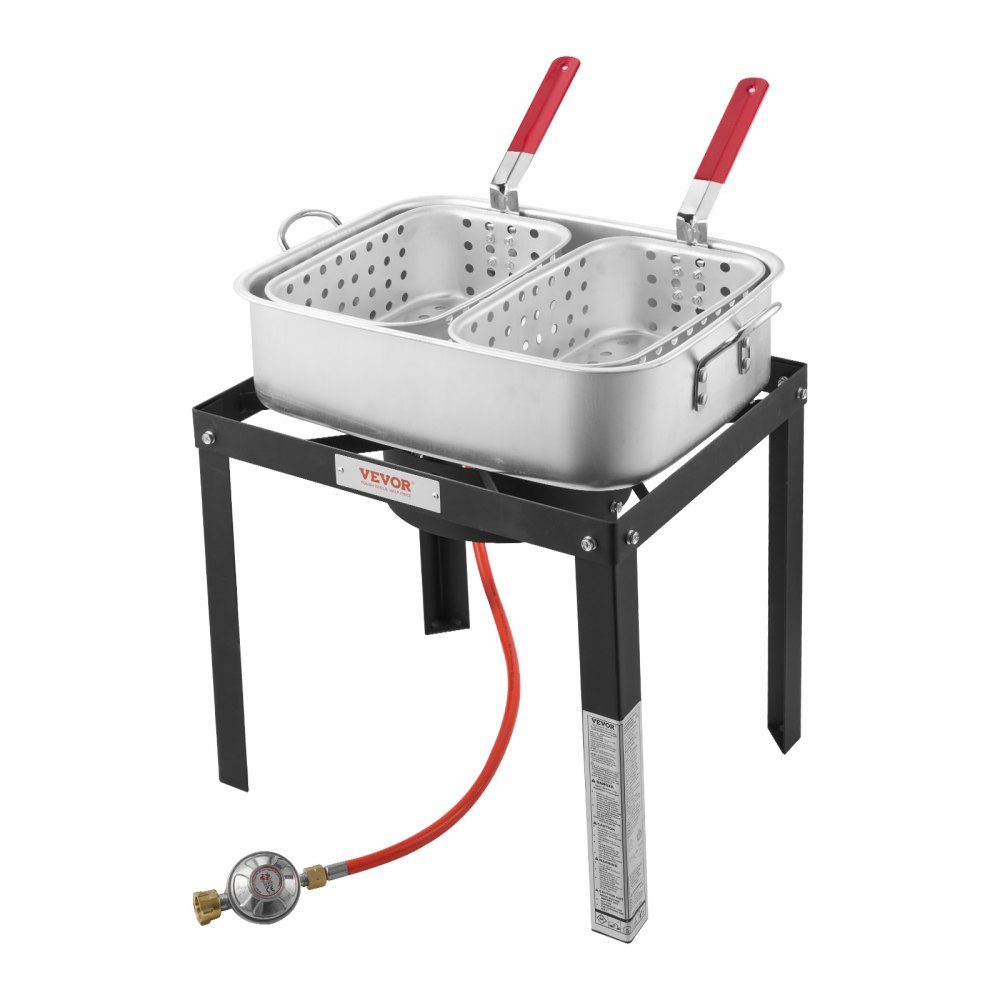 Fischfritteuse, Flügelfritteuse, Propan-Fischfritteusen-Set, 13,27 l Aluminium-Meeresfrüchtetopf für den Außenbereich mit Thermometer, Siebkorb und 58000 BTU-Propanbrennern zum Kochen im Freien