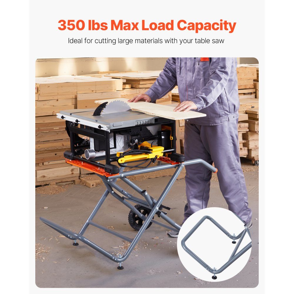 Table Saw Stand, 158kg Load Capacity, Rolling Folding Base with 8" Rubber Wheels, Easy Storage, Universal for Most Brands Table Saws, 1100 x 760 x 620mm