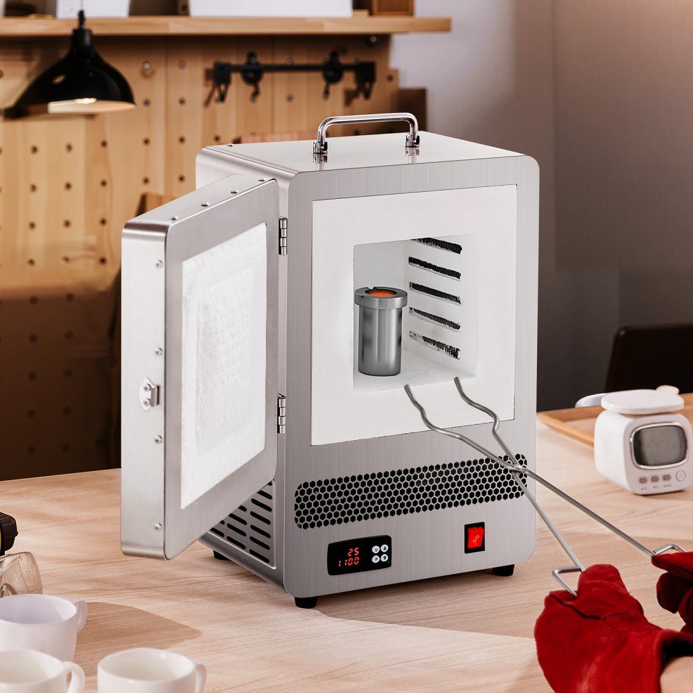 Stołowy piec do topienia 1500 W Mocny piec elektryczny 1200 ℃ Maksymalna temperatura Piec do topienia złota ze stali nierdzewnej do odlewania wosku Glina DIY Metalowa glazura hartująca na ceramicznym srebrze – Nr kat. HT-23710