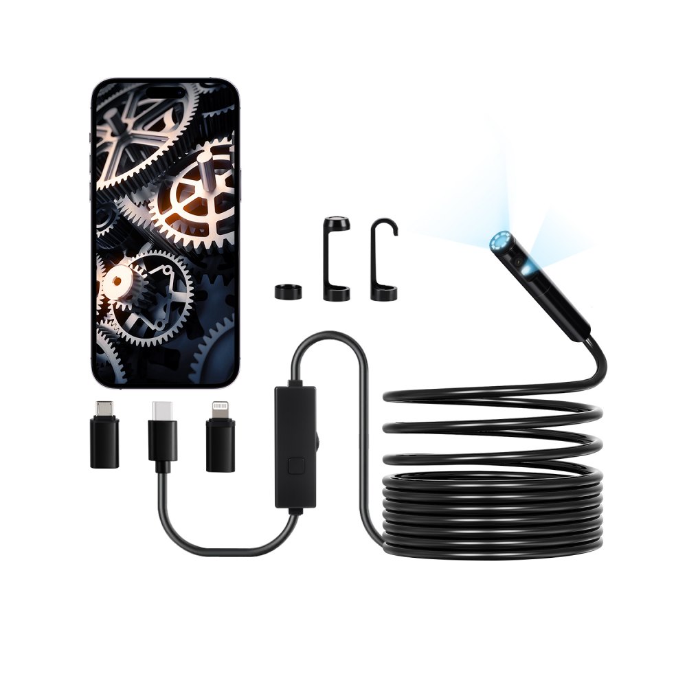 Endoskopkamera mit Licht, Doppelobjektiv-Endoskop für Android und iOS, 1920P HD-Inspektionskamera mit 8+1 LED-Licht, 2x Zoom, 5 m Kabel, wasserdichte IP67-Kanalkamera für Auto, Sanitär Endoskopkamera mit Licht, Doppelobjektiv-Endoskop für Android und iOS, 1920P HD-Inspektionskamera mit 8+1 LED-Licht, 2x Zoom, 5 m Kabel, wasserdichte IP67-Kanalkamera für Auto, Sanitär