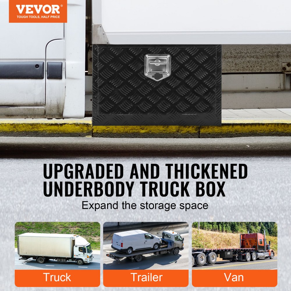 Truckbox gereedschapskist, aanhangwagenbox aan de onderkant, gereedschapskist 612x310x360mm pick-up opbergdoos, aluminiumlegering, 30kg zware gereedschapskist, afsluitbare opbergdoos
