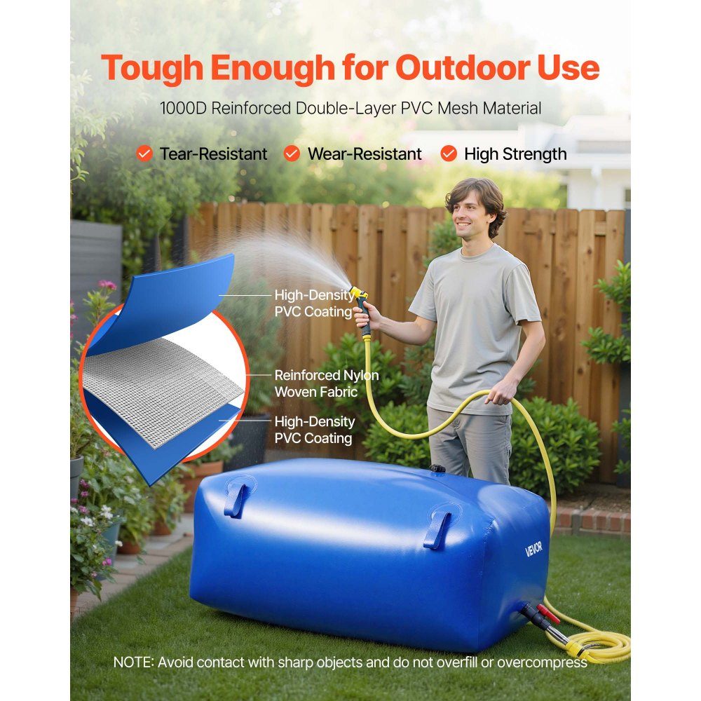 Conteneur de stockage de vessie d'eau 540 L, sac de stockage d'eau en PVC 1000D durable, vessie de stockage d'eau, idéal pour le camping, l'arrosage du jardin, les camping-cars et les urgences, bleu