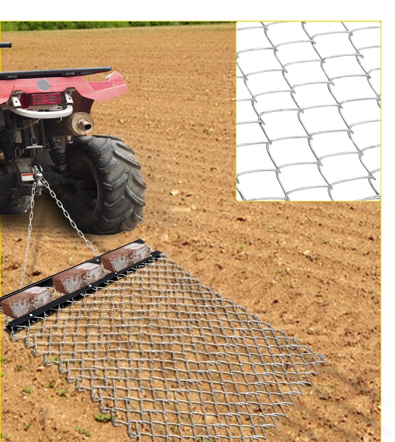 Drag meadow harrow steel meadow drag 1.2 x 1.5 m field harrow scarifier tractor leveling the ground for gravel driveways, playing fields, yards etc.