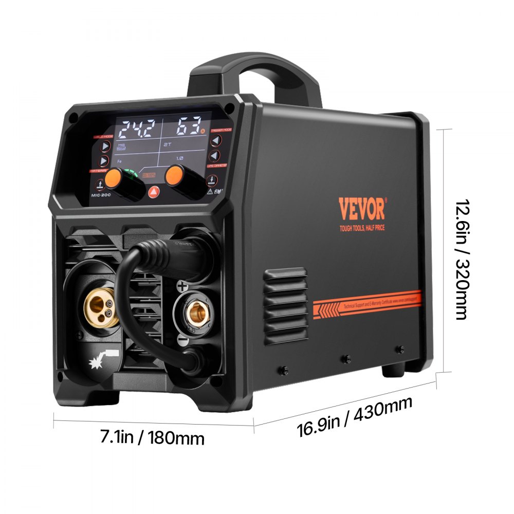 MIG-lasapparaat, 200A synergisch MIG-lasapparaat, 4-in-1 gas MIG/Flux Core MIG/Stick/Lift TIG multiproceslasapparaat met IGBT-invertertechnologie en LCD-scherm