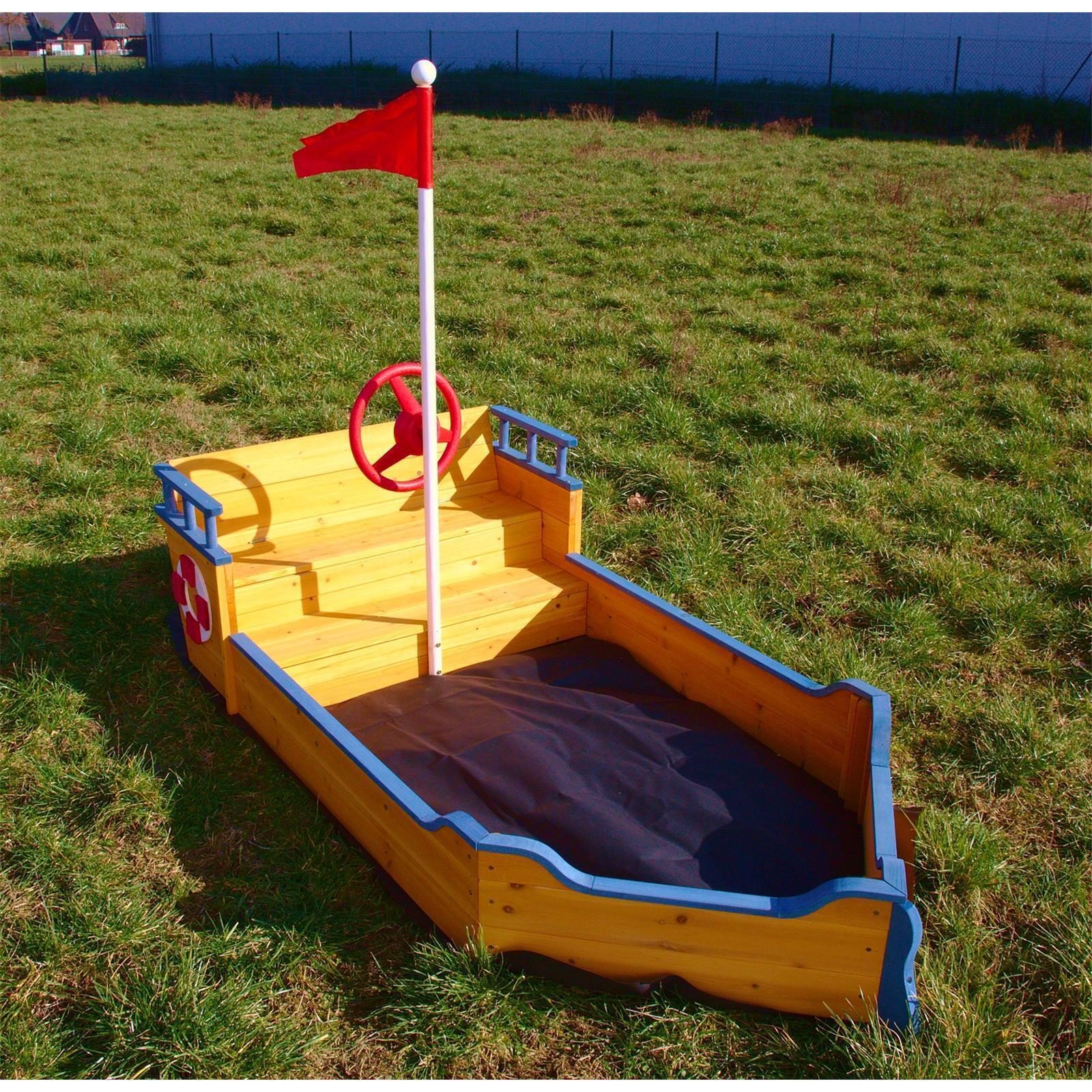 Bac à sable en bois pour bateau pirate avec cachette secrète Bac à sable en bois