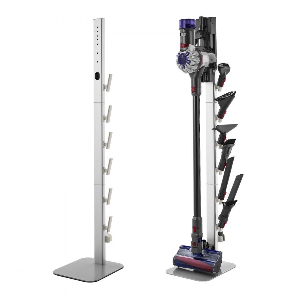 Support d'aspirateur 126 cm compatible avec les aspirateurs verticaux et accessoires Dyson G5 V15 V12 V11 V10 V8 V7 V6 Series Support de sol avec 6 crochets et patins antidérapants Argenté