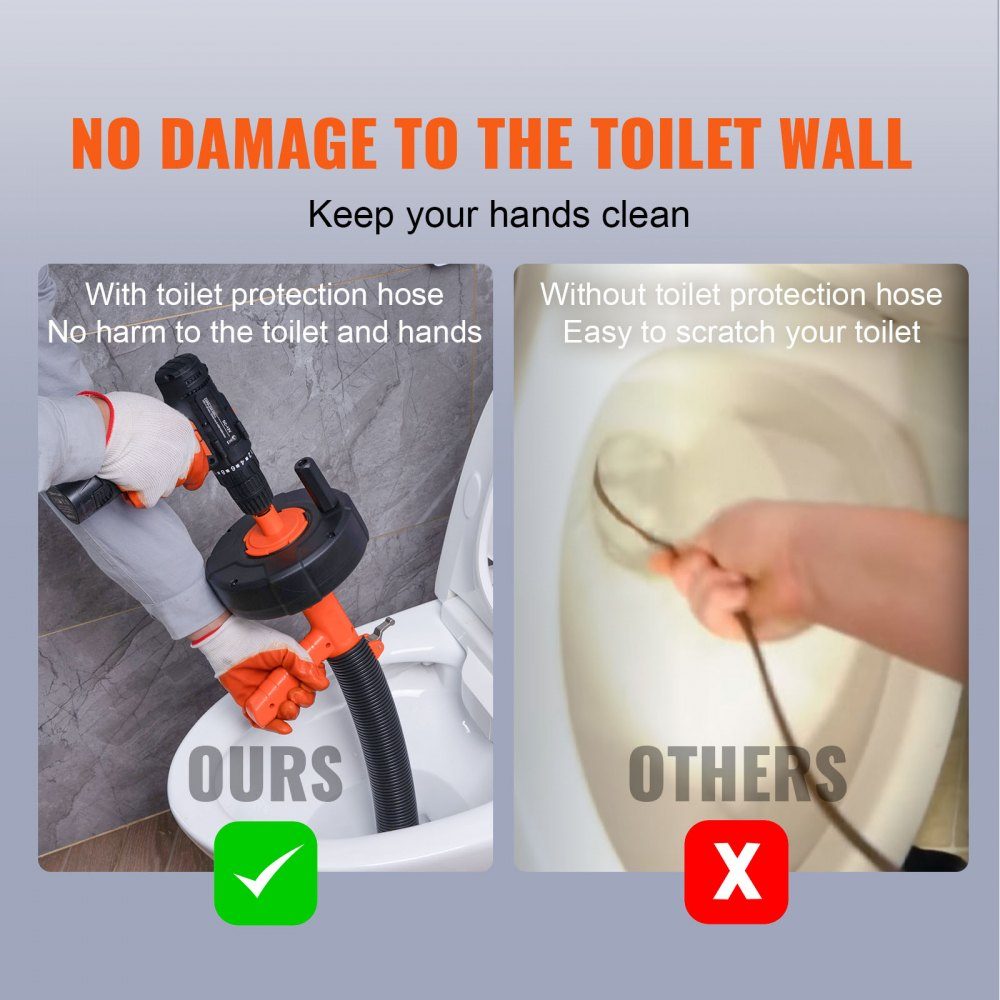 Pipe Cleaning Cable 1/4" x 30" Spring Steel Cable Drain Cleaner with Drum Manual and Electric Manual Feed Pipe Cleaning Shaft Pipe Cleaning Device for Toilet Sewer Floor Drain
