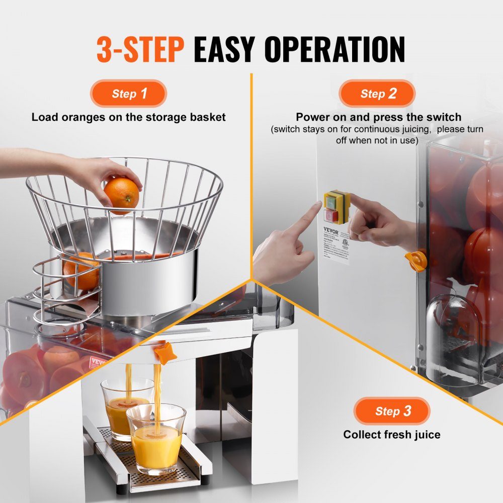 Commercial Orange Juicer, 120W Automatic Juicer, Stainless Steel Orange Juicer for 25 Oranges per Minute, with PC Cover, 46 x 52 x 90cm, Commercial Citrus Juicer, Electric Citrus Juicer