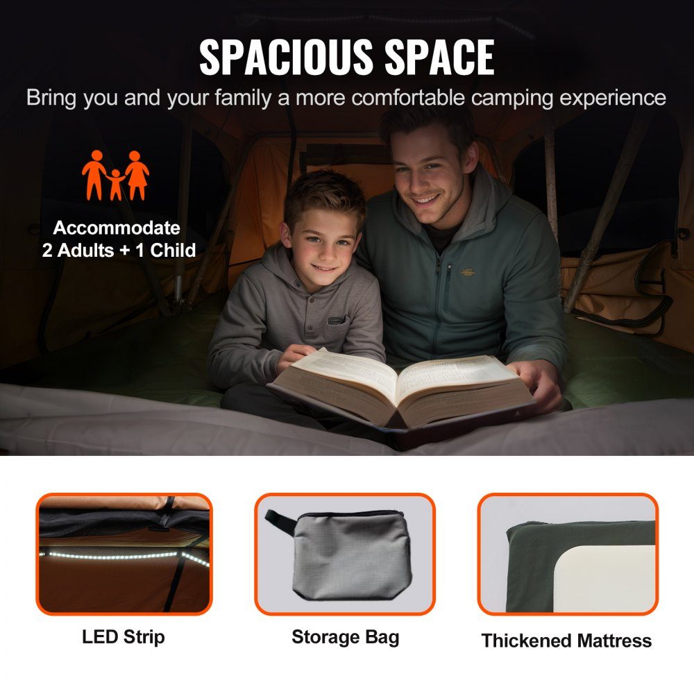 Tente de toit avec coque rigide pour 2 à 3 personnes, tente de toit pliable avec échelle télescopique (capacité de charge de 150 kg), matelas en tissu Oxford imperméable pour Jeep SUV Van Pickup