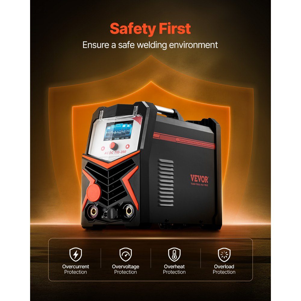 TIG Welder 200A 6 in 1 Aluminum Welder (LED Display) - AC TIG/DC TIG/AC Pulse TIG/DC Pulse TIG/Spot TIG/MMA (Stick) with IGBT Synergetic Control