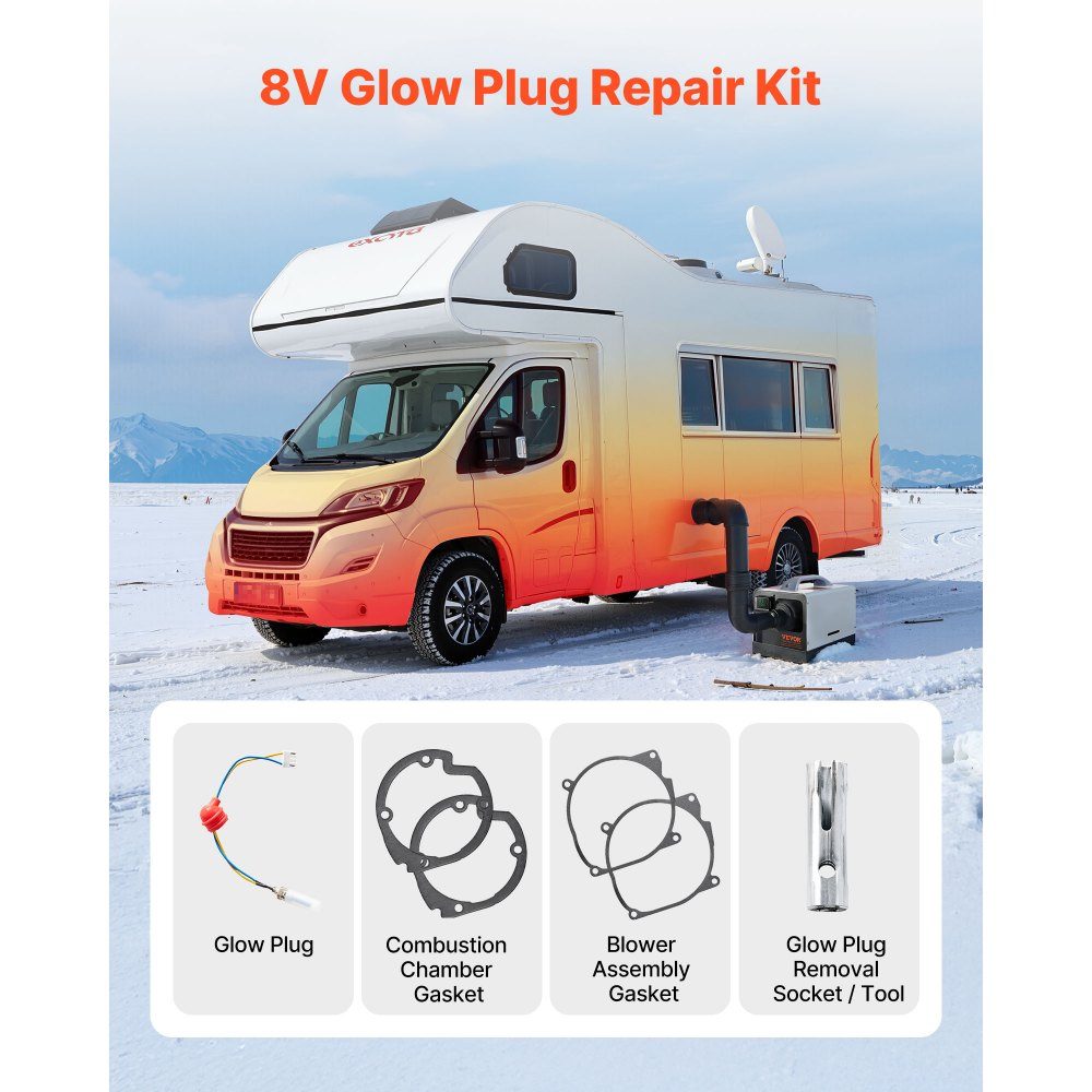 8V Glow Plug Repair Kit, Diesel Heater Glow Plug Kit with Atomization Net, Compatible with 5/8kW Auxiliary Heater, Diesel Heater Accessories for Car, Truck, Boat (4 Seals)