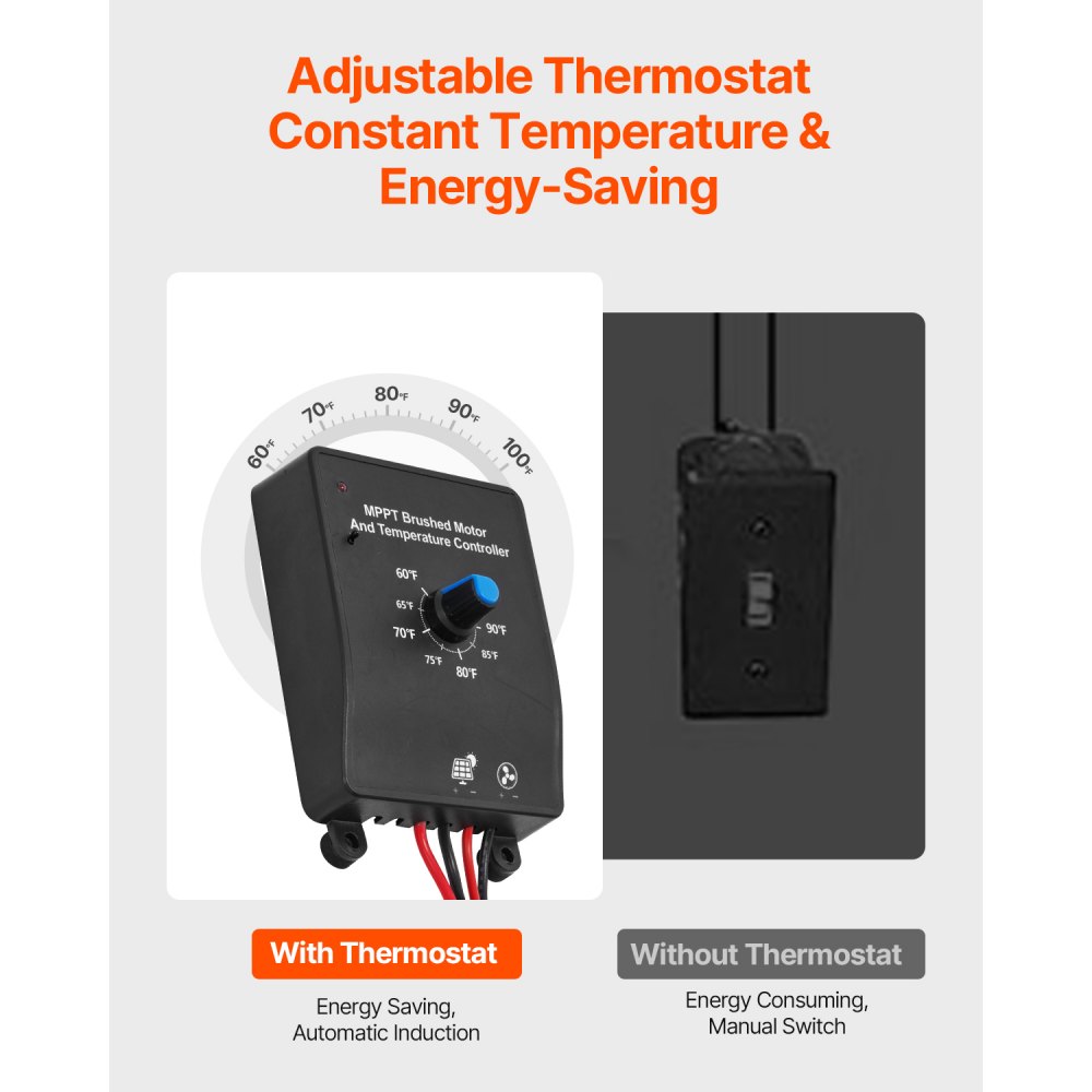 Zonneventilator, ventilatie, ventilator, Φ340x70mm, zolderafzuigventilator met verstelbare thermostaat, buitengrille, 1300 CFM luchtstroomcapaciteit, voor gevel, dak, garage, werkplaats