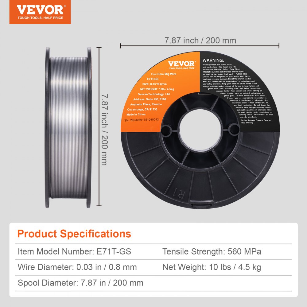 1 roll of cored wire E71T-GS 0.8 mm 4.5 kg MIG/MAG welding wire 200 mm spool diameter welding wire roll 560 Mpa tensile strength cored wire welding without shielding gas 1 roll of cored wire E71T-GS 0.8 mm 4.5 kg MIG/MAG welding wire 200 mm spool diameter welding wire roll 560 Mpa tensile strength cored wire welding without shielding gas