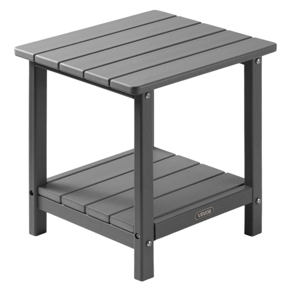 Table d'appoint en plastique 45 x 38 x 44 cm, table de jardin en PEHD, table de balcon avec 2 étagères, table de chevet, table basse, table décorative, convient pour terrasse, piscine, plage, porche, jardin, gris