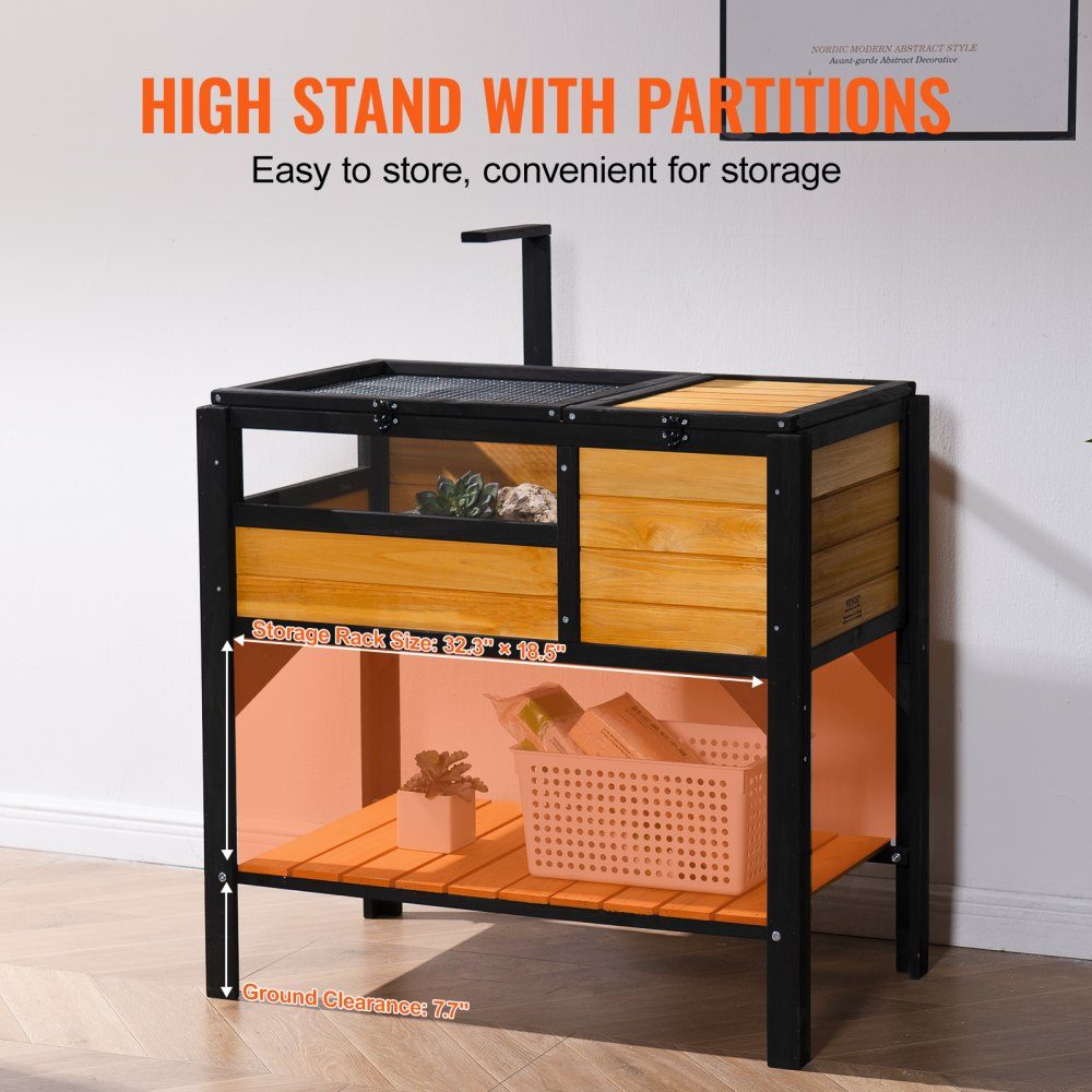 Turtle Habitat, Indoor Outdoor Wooden Turtle House, Turtle Enclosure with Light Stand, Reptile Enclosure, Small Animal Cage with Legs for Gecko, Lizard, Snake