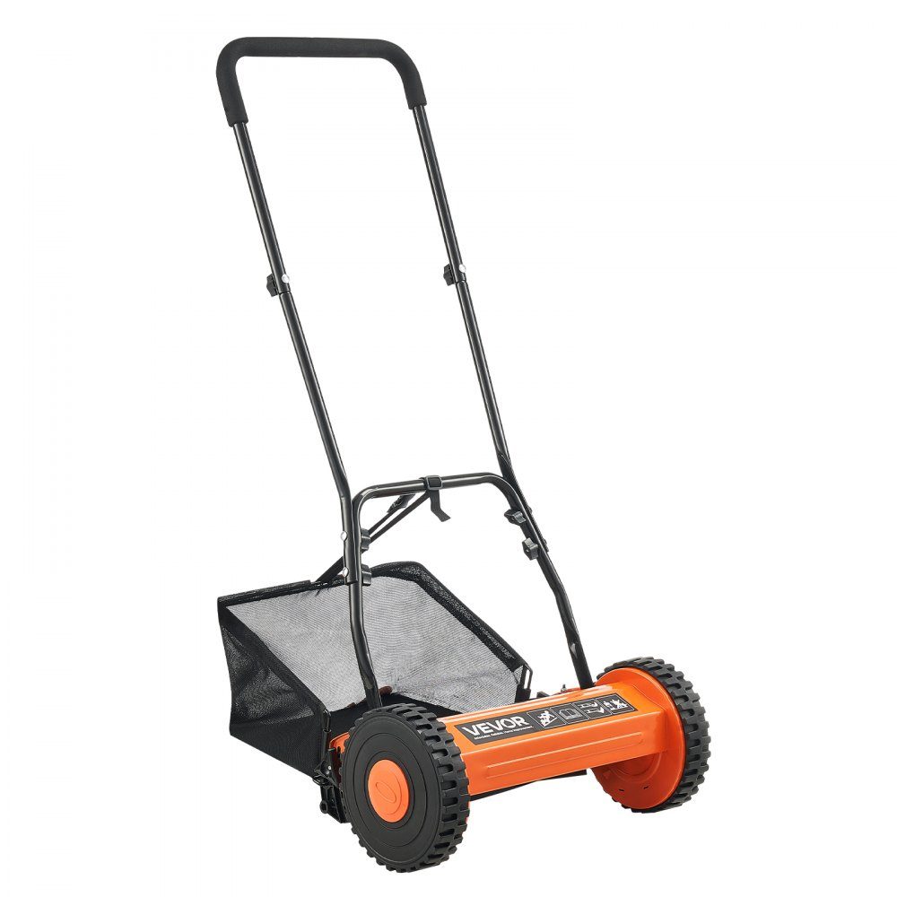 Spindelmäher mit 350 mm Schnittbreite, Rasenmäher 15–45 mm verstellbare Schnitthöhe, Handmäher mit 5 Messern, Grasfangsack, für grüne Rasenflächen, Einfahrten, Innenhöfe