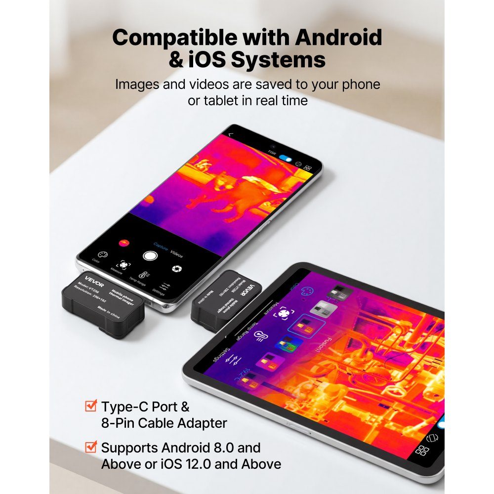 Thermal Imaging Camera for iOS and Android, Thermal Imaging Camera with 512x384 Super IR and 256x192 IR Resolution for Smartphone Tablet with USB-C, 25Hz Infrared Camera with 6 Color Palettes for Inspections at -20°C to 550°C