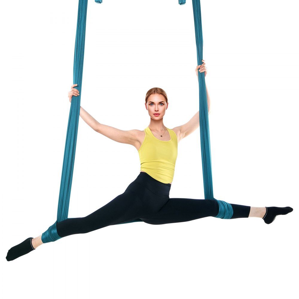 Aerial Yoga Hängematten-Set 5 x 2,8 m, grün, Aerial Yoga Swing Air Flying, Yoga Swing Hängemattenschaukel 1000 kg max. Belastbarkeit, inklusive Yoga-Socken und Stahlkarabiner, Anti-Schwerkraft-Übungen