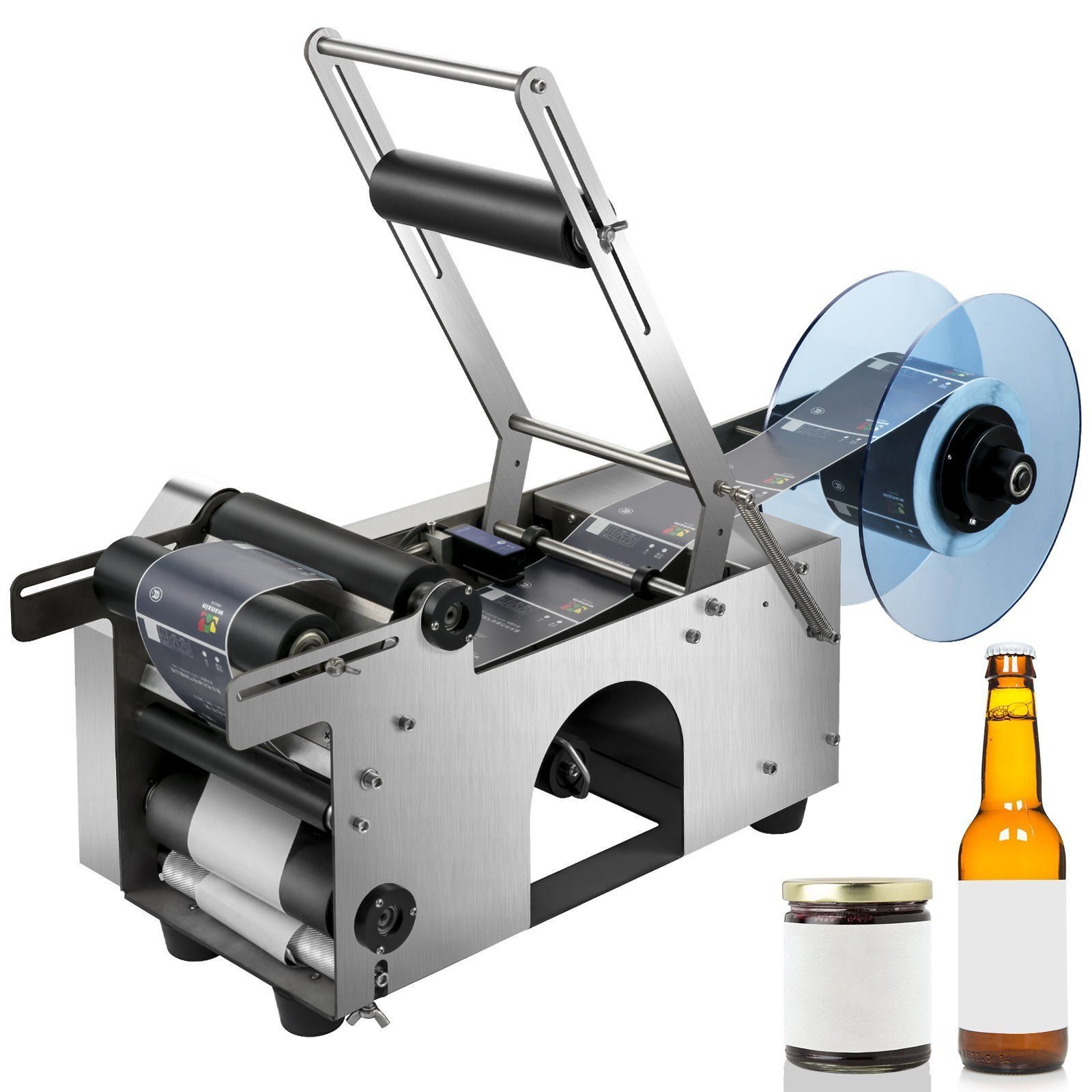 Industrial bottle labeling machine, bottle labeling machine, label applicator