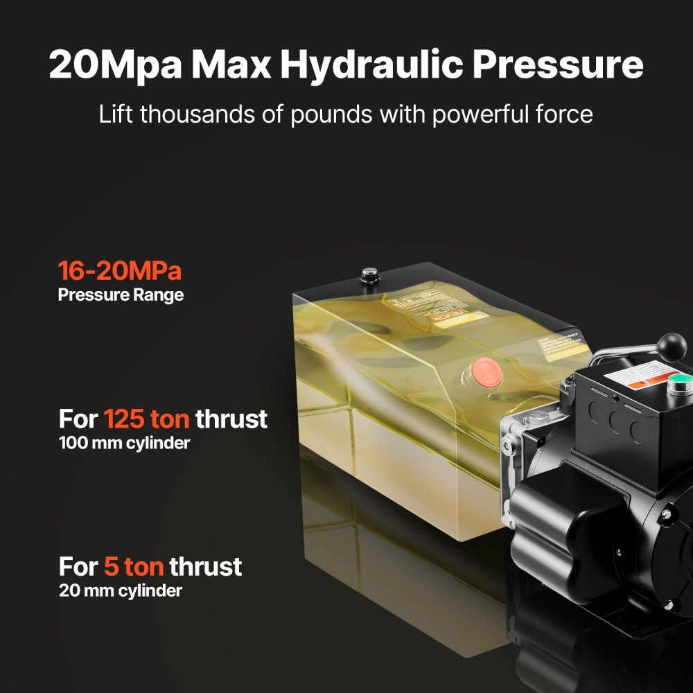 Hydraulic Pump Hydraulic Units AC 220V, 15Qt Single Acting Hydraulic Unit, 6.3L/min Oil Flow, Max Delivery Pressure 22MPa for Dump Trucks, Automotive Workshops, Lifts, Black