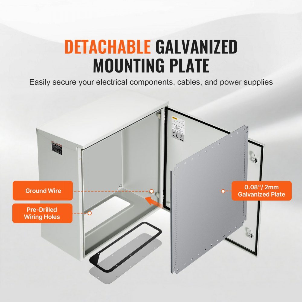 Panel Electrical Enclosure, 600 x 600 x 300mm, NEMA 4 Outdoor Enclosure, IP66 Waterproof and Dustproof, Cold Rolled Steel, Indoor Outdoor Folding Junction Box with Rain Cover