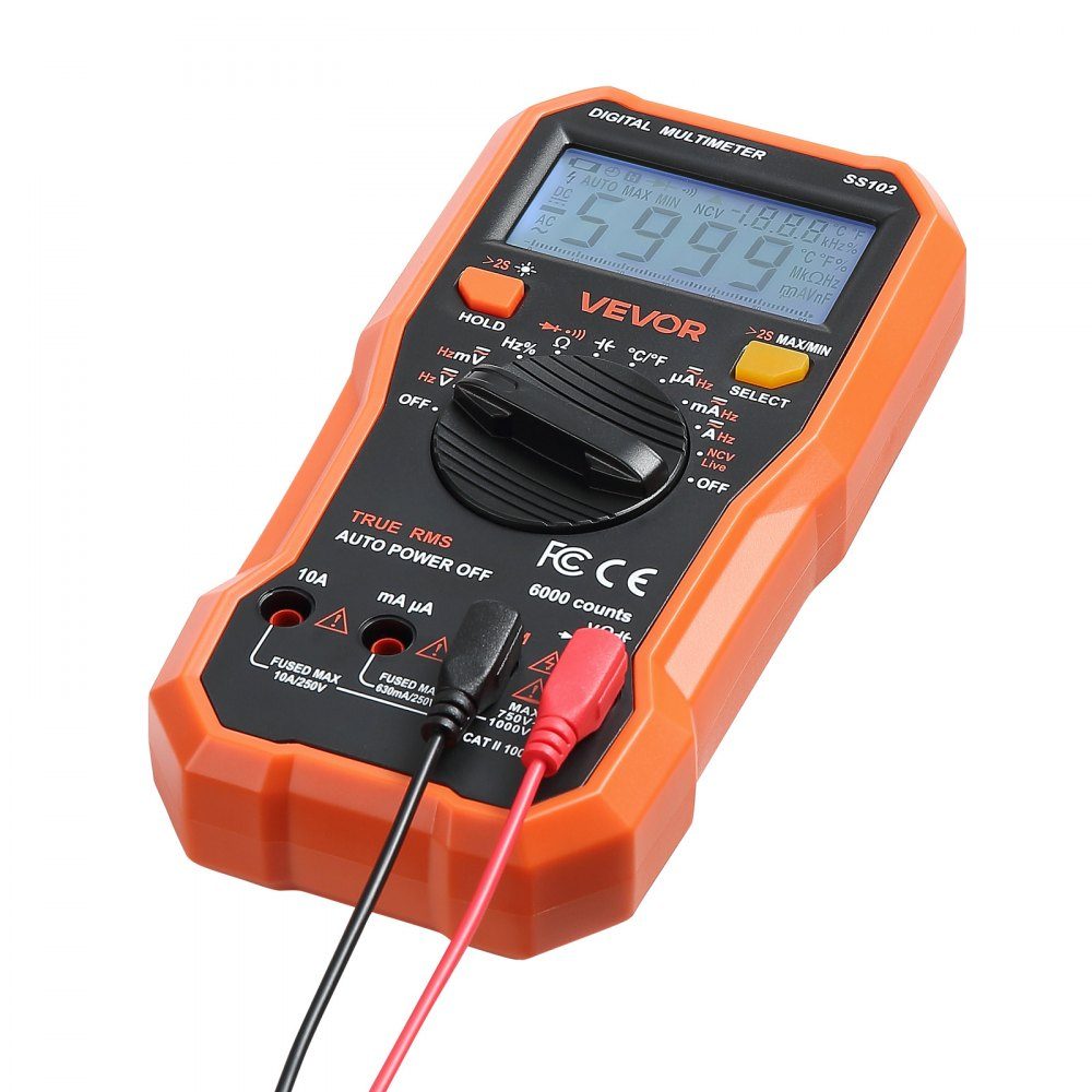 Digitalmultimeter, 6000-Count TRMS DC/AC-Voltmeter-Stromtester, NCV-Multimeter für Strom, Spannung, Widerstand, Arbeitszyklus, Temperatur, Dioden, Stromdurchgangsprüfung