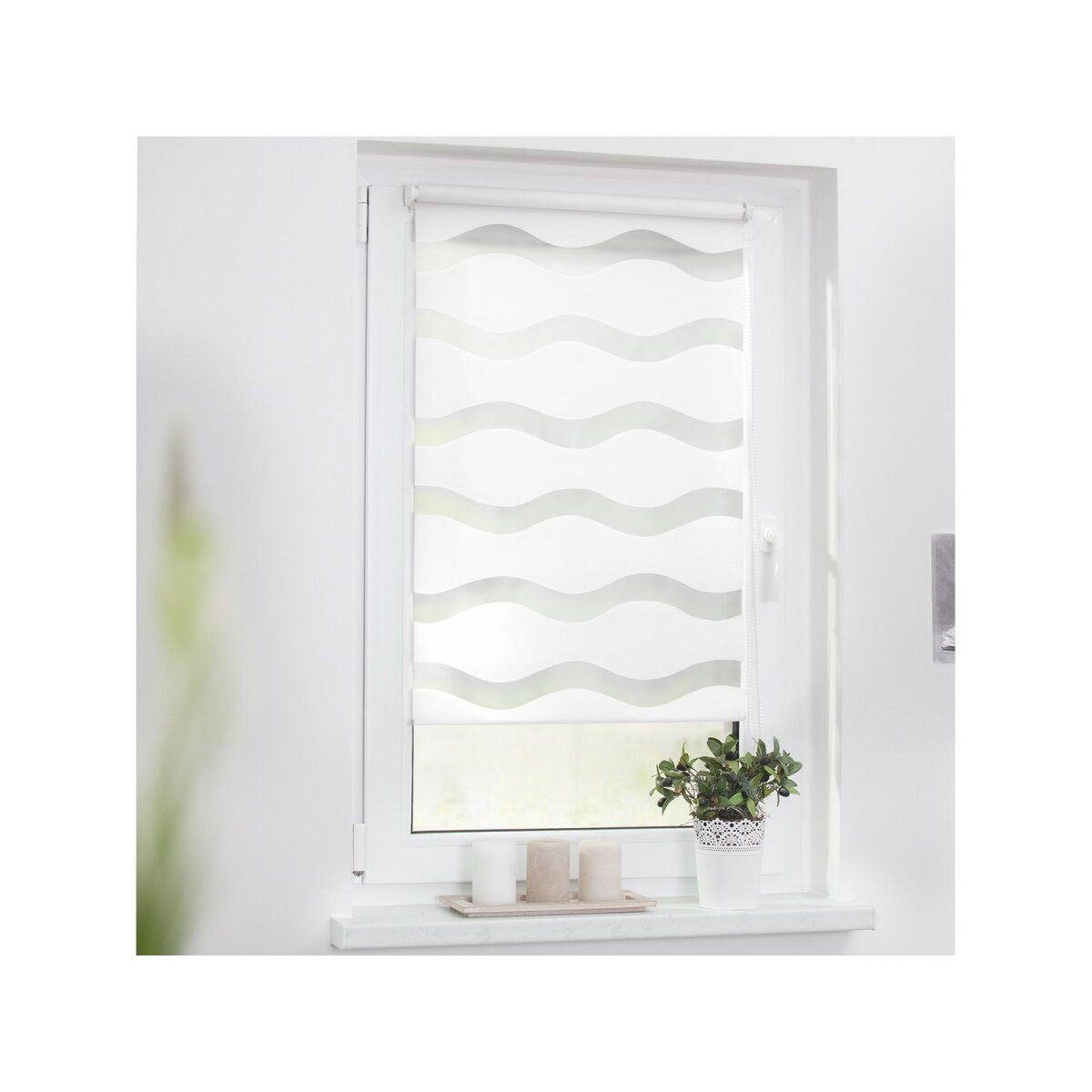 Lichtblick Duo Store enrouleur Wave Klemmfix, sans perçage, à partir de 45 x 150 cm (blanc, 80 x 220 cm)