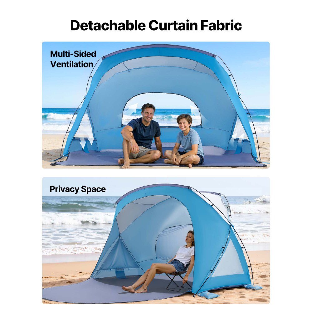 Strandmuschel-Sonnenschutz für 6 Personen, UPF 50+ Schutz, tragbares Strandzelt mit Tragetasche und Bodenankern, stabiler Strandschirm für Camping, Angeln, Picknick, Sonnenzelt