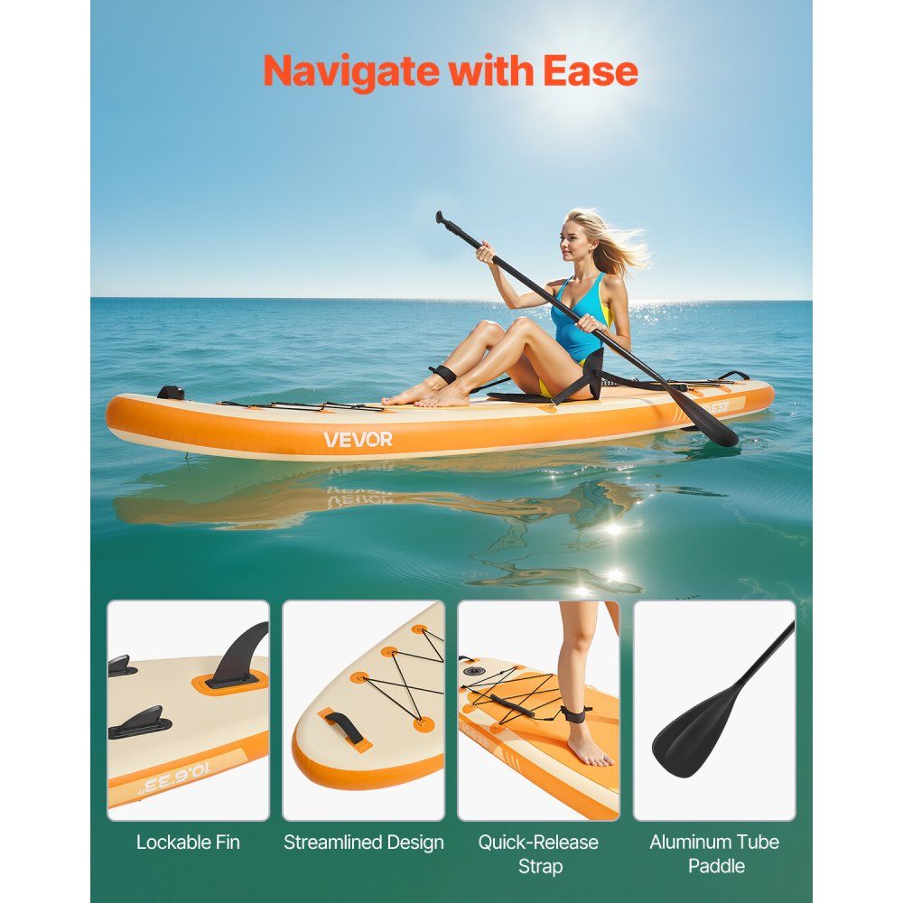 Inflatable Stand Up Paddle Board (323 x 83.8 x 15.2 cm) Paddle Board with Seat Complete Set Including Pump, Paddle Fin Backpack, Ankle Leash Strap for Teens and Adults