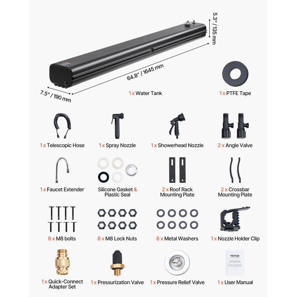 Réservoir d'eau pour galerie de toit, stockage d'eau pour véhicules 30L avec 2 plaques anti-éclaboussures et fente en T, réservoir en aluminium avec raccord haute pression, pour traverse de coffre de sécurité