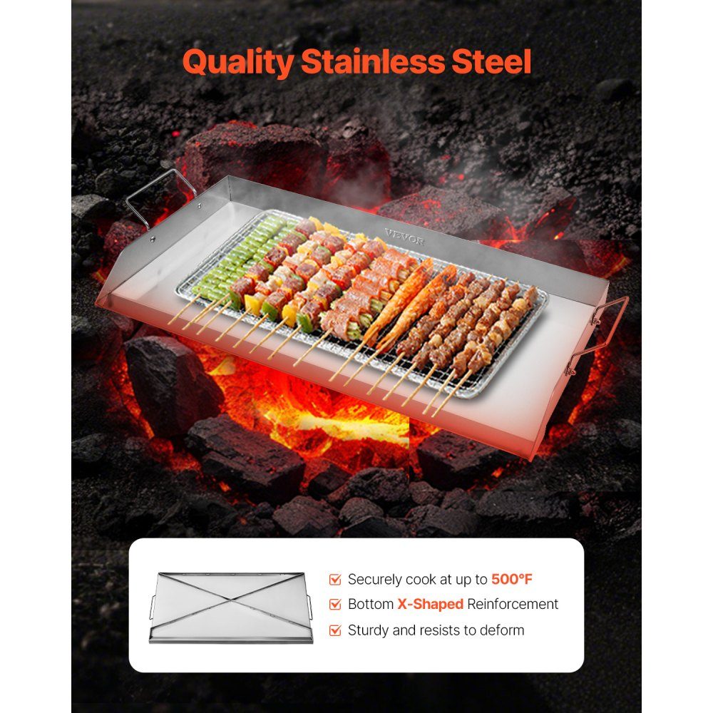 Plaque de gril Poêle à griller Plaque rectangulaire universelle en acier inoxydable (809x370 mm) avec dessus plat, plaque de gril à gaz pour barbecue Teppanyaki, batterie de cuisine familiale portable avec poignée