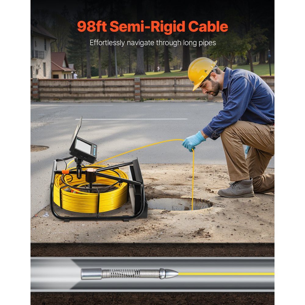Sewer Camera, 98ft/30m 4.3" Drain Inspection Camera with Lighting - 6 Adjustable LEDs, 16GB Card, 3x Zoom and 8500mAh High Capacity Battery, IP68 Waterproof Plumbing Camera for Sewer Pipes