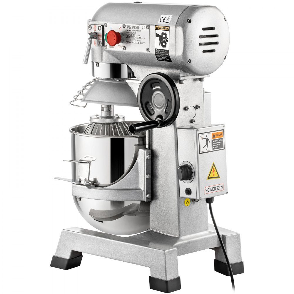 Kneading machine food processor, 14L bowl capacity kneading machine, 3-speed whisk, dough hook, wire rope, stainless steel bowl dough machine 500W, silver food processor timer function