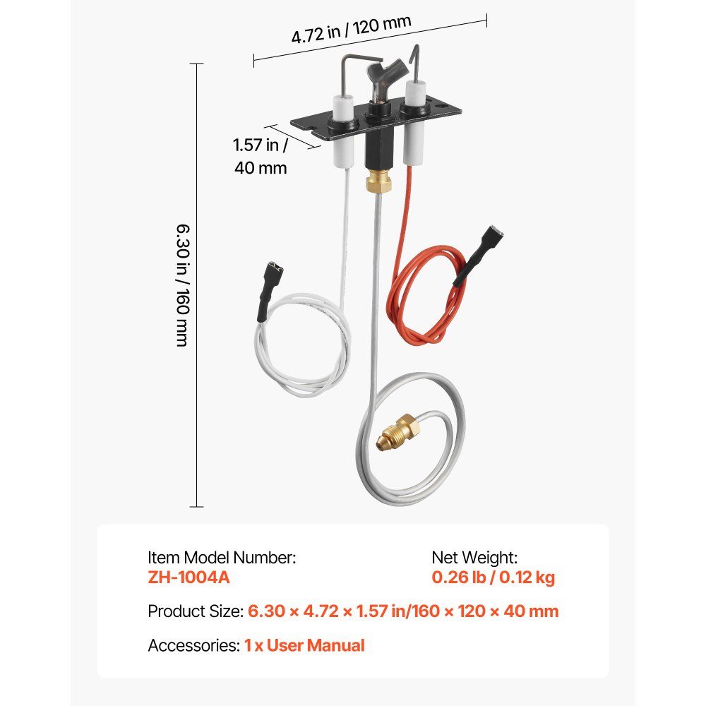 Natural Gas Igniter Assembly, OE 2090-012, 2198-012, SRV2090-012-Gas Igniter Assembly, Natural Gas Ignition Replacement, Fits Heaters, Heat & Glo, Quadra-Fire, Outdoor Lifestyles, Majestic
