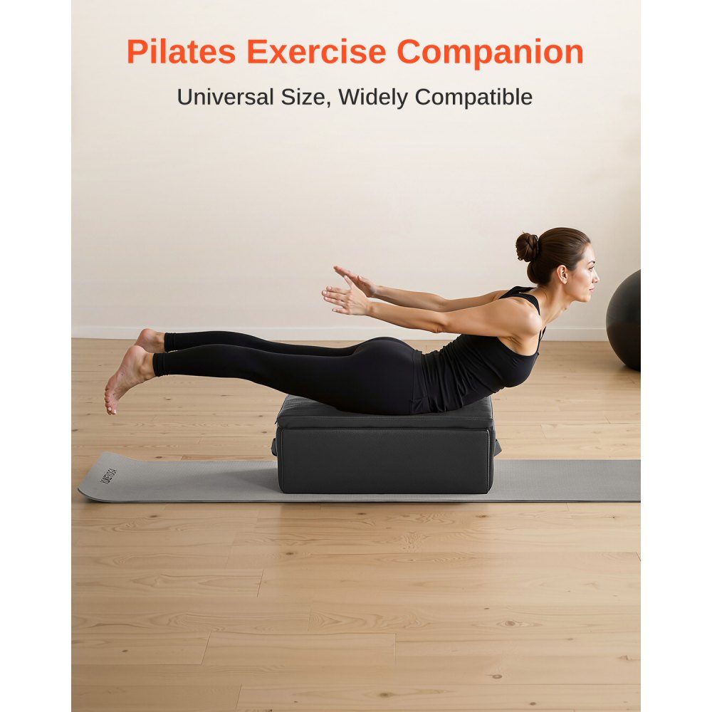 Pilates Reformer Box (625 x 435 x 240 mm) Boîte de siège Pilates Reformer pour exercices, accessoires de Pilates en PU et bois de haute qualité, améliore la force, l'équilibre, l'amplitude de mouvement, noir
