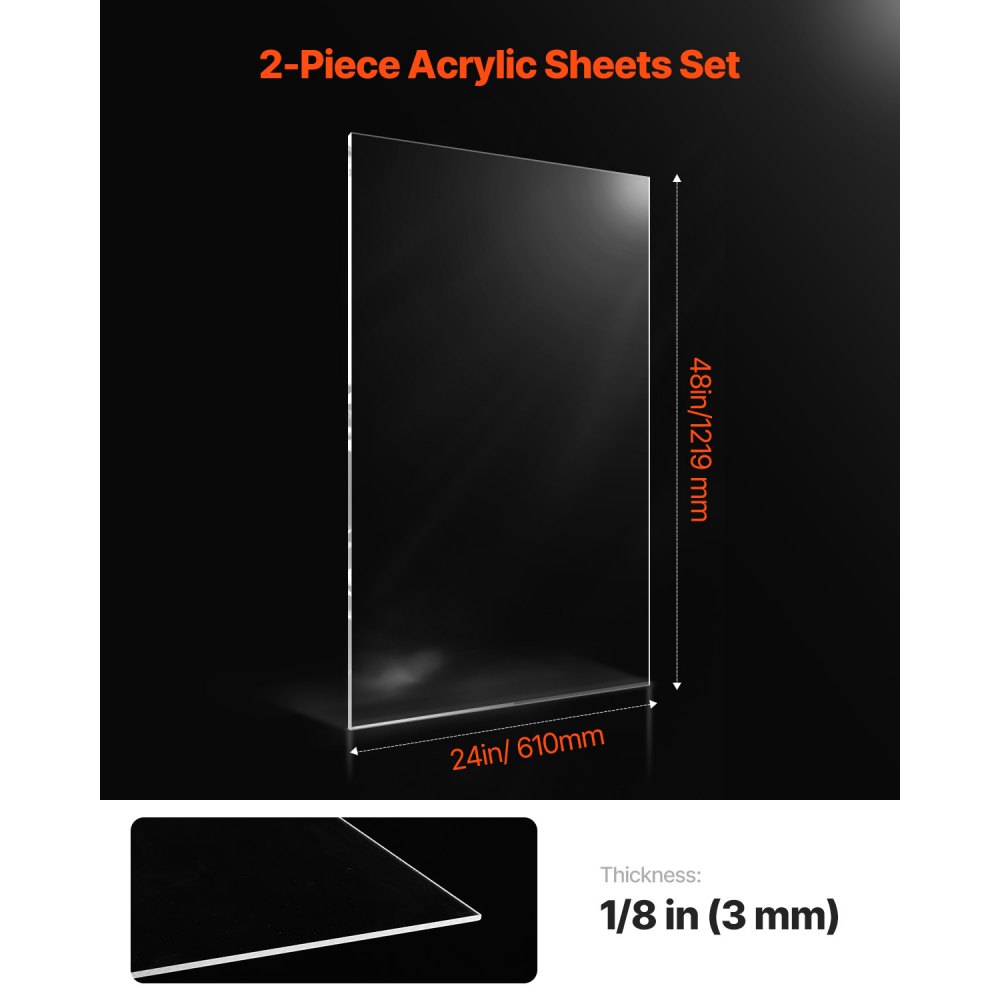 Plexiglas acrylplaten, set van 2 plastic platen, 610x1219 mm, 3 mm dik, helder gegoten plastic glas voor ambachtelijke projecten, vervangend glas voor fotolijsten, doe-het-zelf-display, gemakkelijk te snijden Plexiglas acrylplaten, set van 2 plastic platen, 610x1219 mm, 3 mm dik, helder gegoten plastic glas voor ambachtelijke projecten, vervangend glas voor fotolijsten, doe-het-zelf-display, gemakkelijk te snijden