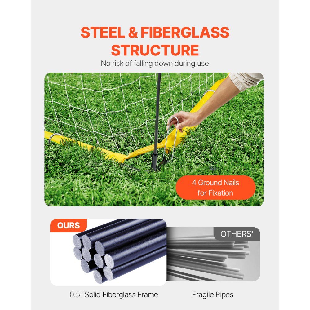Portable Soccer Goal Soccer Goal Soccer Net 12x6ft Garden Large Practice Soccer Net Training Goal Set with Steel Fiberglass Structure All Weather Soccer Goals with Carry Bag Yellow