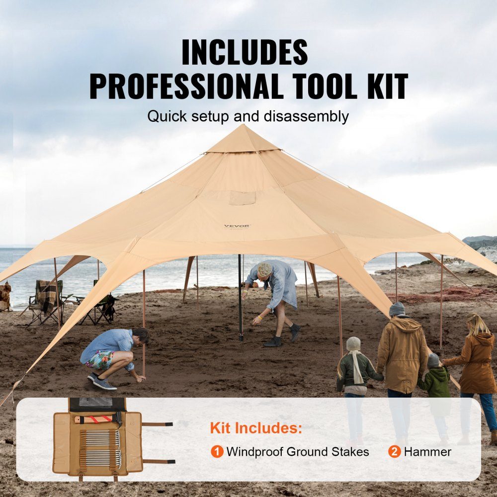 Bell Tent 5x2.8m Yurt Tent TC Cotton and Heavy Duty Iron Poles with Oxford Cloth Groundsheet Camping Tent Family Tent 8 Windows Group Tent for Outdoor Adventures