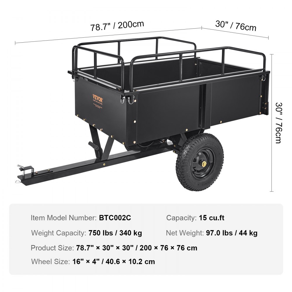340kg Heavy Duty Lawn Tractor Dump Trailer, Tilt Bed Trailer Hitch, Folding Side Panel Trailer, Black ATV UTV Dump Trailer 340kg Heavy Duty Lawn Tractor Dump Trailer, Tilt Bed Trailer Hitch, Folding Side Panel Trailer, Black ATV UTV Dump Trailer