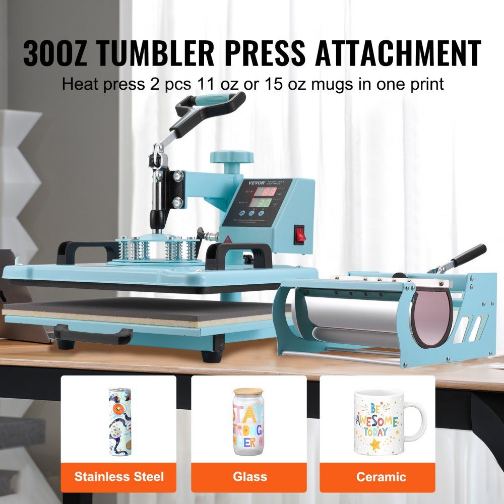Transferpresse, 30 x 38 cm, 8-in-1-Tumblerpresse, T-Shirts, Blau