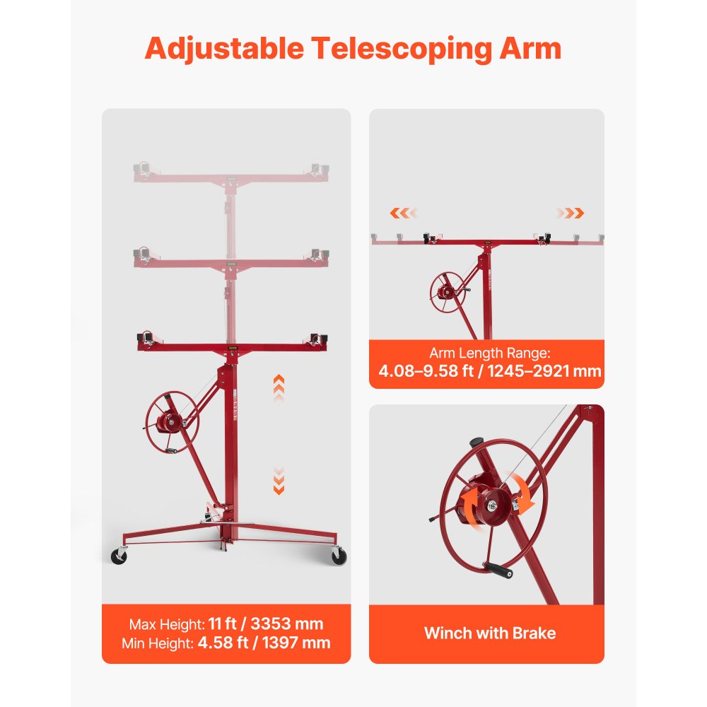 Plattenheber bis max. 68 kg, 3353 mm Höhe, Gipskartonheber mit verstellbarem Teleskoparm, Gipskarton, Trockenbauheber, Plattenheber, Hebezeug, Werkzeug, für Decken- und Wandmontage (rot) Plattenheber bis max. 68 kg, 3353 mm Höhe, Gipskartonheber mit verstellbarem Teleskoparm, Gipskarton, Trockenbauheber, Plattenheber, Hebezeug, Werkzeug, für Decken- und Wandmontage (rot)
