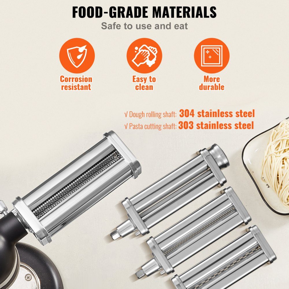 3 Piece Stainless Steel Manual Pasta Machine, Stainless Steel Fresh Manual Pasta Rolling Machine, Italian Flat Dough Machine, Pasta Machine, Includes Cleaning Brush for Spaghetti, Lasagna, etc