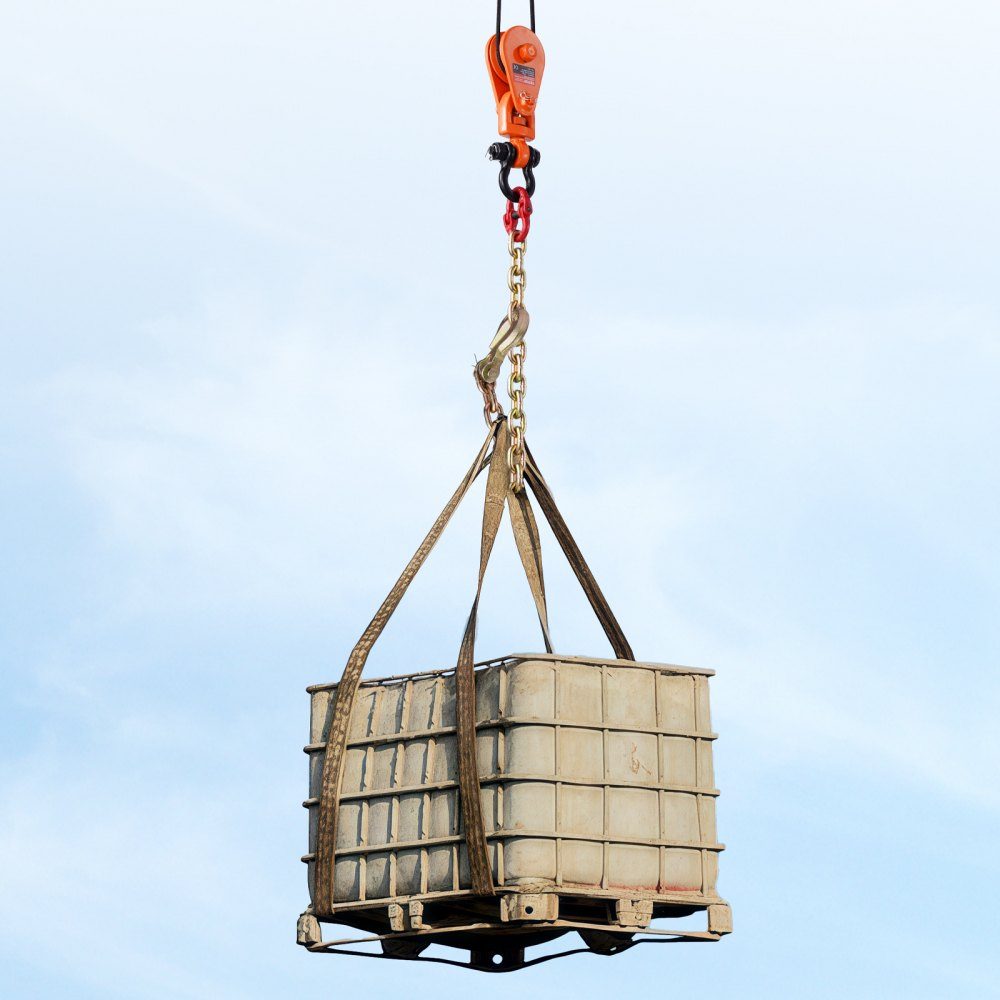 2 ton pulley with G80 chain, swivel shackle, 74mm pulley for 3/8" wire rope, forestry winch for towing and recovery applications on flatbed trailers and rollback tow trucks