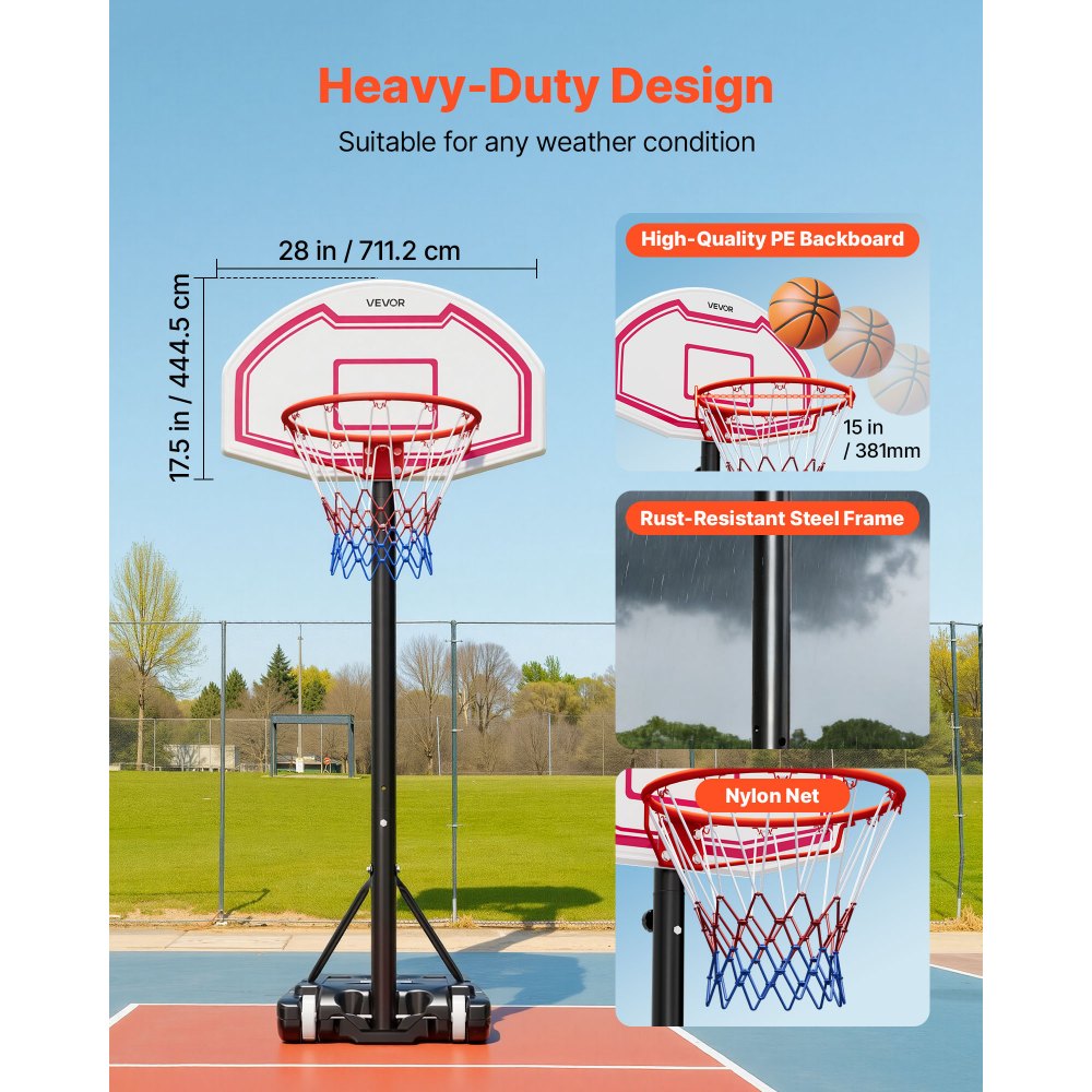 Portable Basketball Stand, 1.6 to 2.1 m Height Adjustable Basketball Hoop, Adjustable Basketball System with Nylon Net & Wheels, Portable Backboard Set for Patio Pool Edge Portable Basketball Stand, 1.6 to 2.1 m Height Adjustable Basketball Hoop, Adjustable Basketball System with Nylon Net & Wheels, Portable Backboard Set for Patio Pool Edge